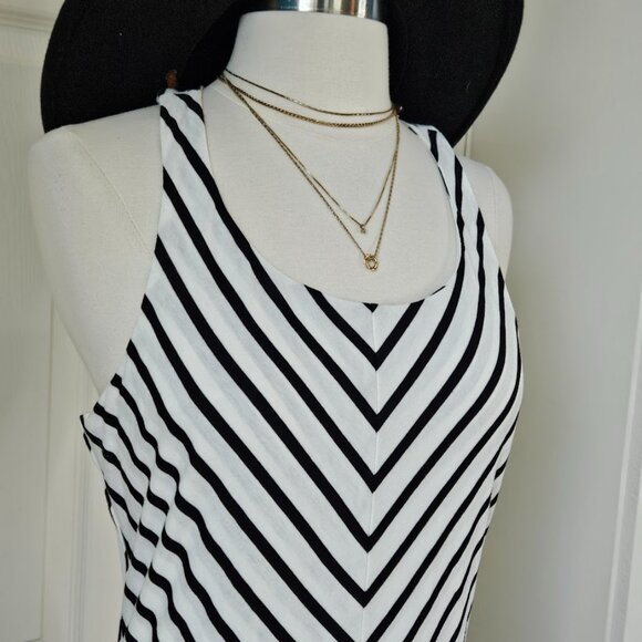 LC Lauren Conrad Sleeveless Racetrack Tank Black White Stripe Maxi Dress Medium - Picture 3 of 8